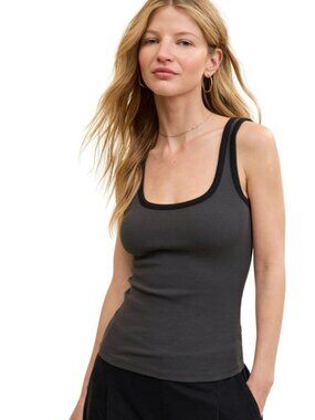 Aerie Ribbed Tank Top | Grey + Black Trim | Women’s Small